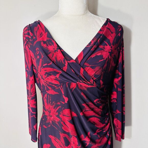 RALPH LAUREN Women's Faux Wrap Floral Sheath Dress Size 10 Red ]Stretch - Picture 8 of 14